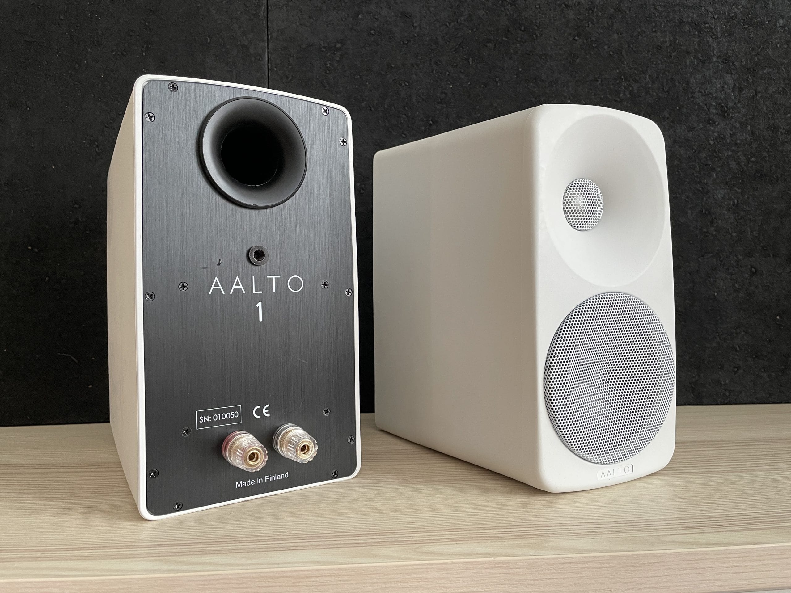 pair of white aalto 1 speakers