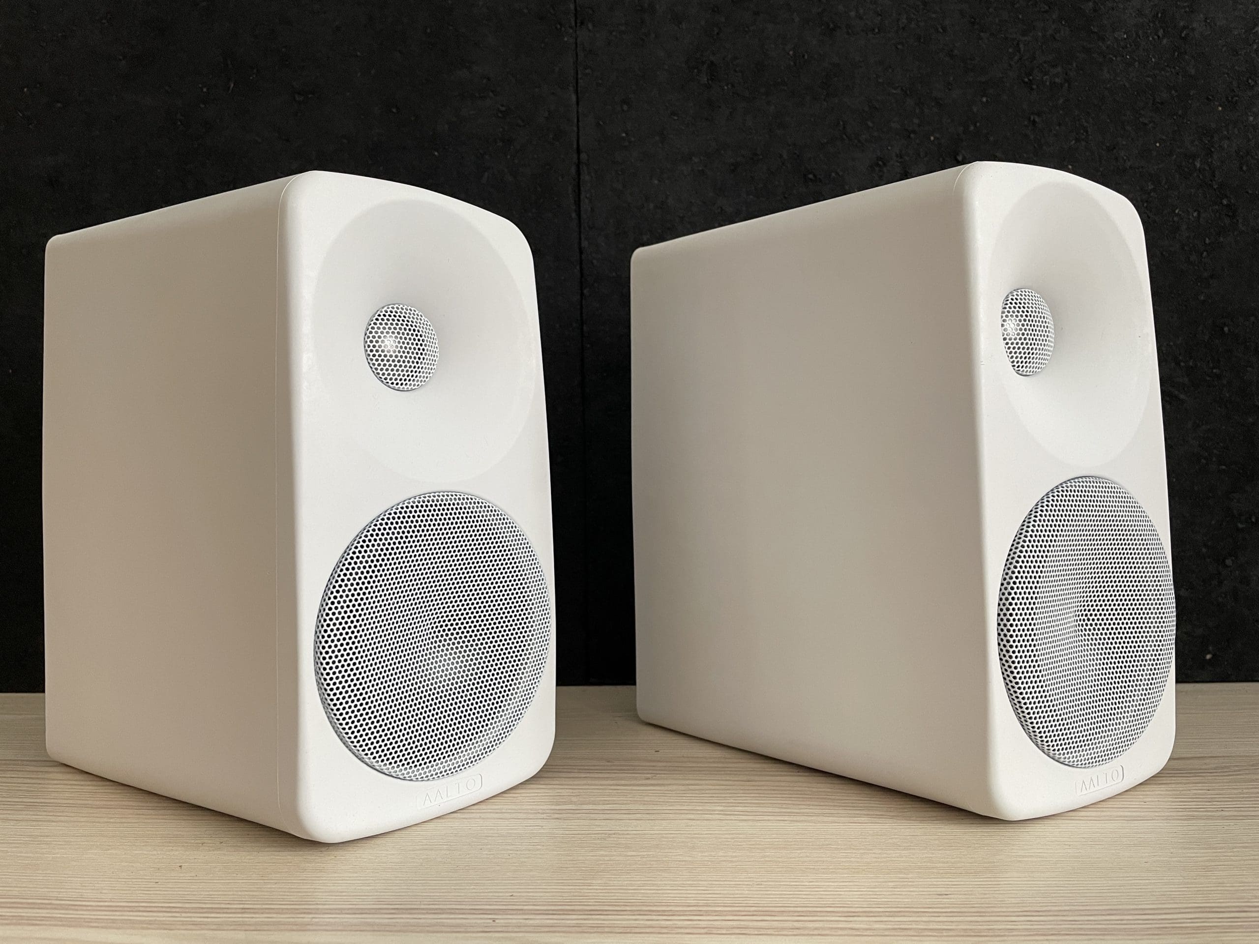 pair of white aalto 1 speakers