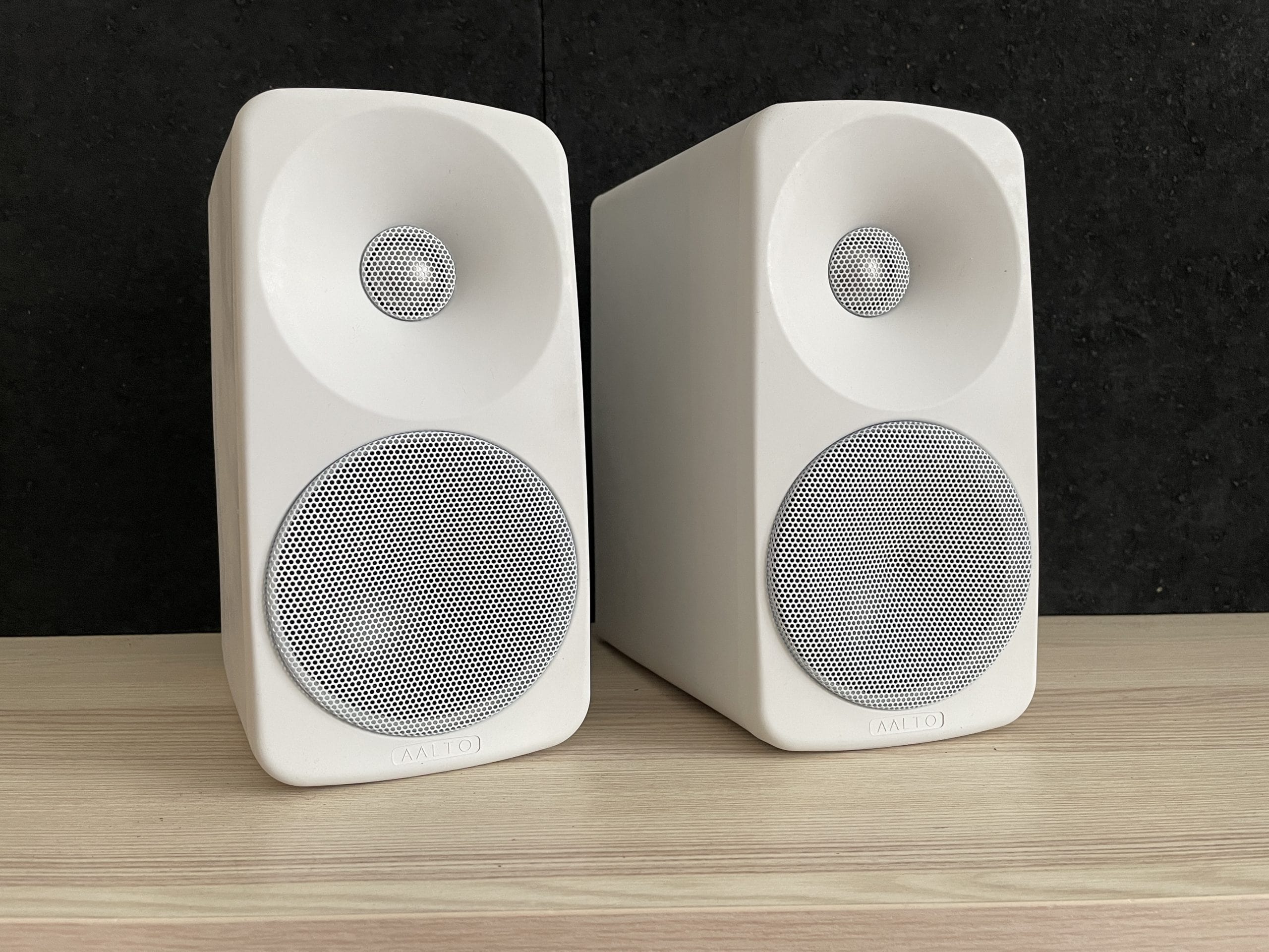 pair of white aalto 1 speakers